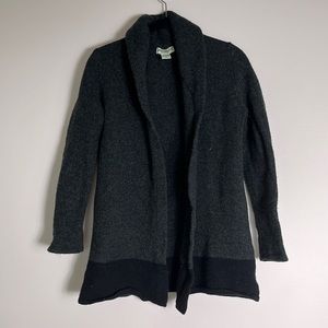 Eddie Bauer gray & black color block open front stretchy wool cardigan